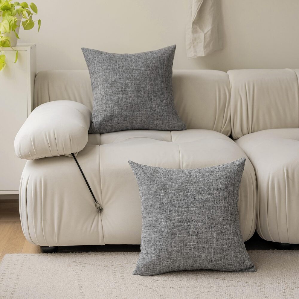 4709 Grey Throw Pillows 24x24 Farmhouse Linen Textured Euro Shams Soft